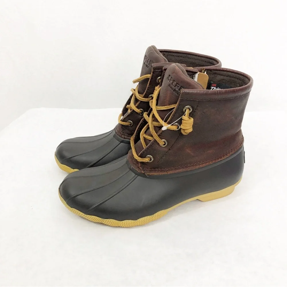Sperry Saltwater Duck Thinsulate Leather Boots, Size 6 Womans, Brown